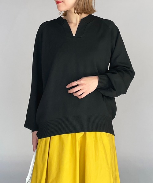 PICCIN（ピッチン）の「バックタック キーネックニット（ニット/セーター・レディース・ブラック/グリーン・M）」の14枚目の写真