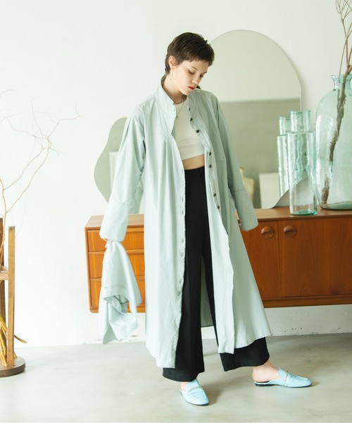 HANNE（アン）の「ロングシャツアウター（ノーカラーコート・レディース・ブラック/グレー/ベージュ・フリー）」の20枚目の写真