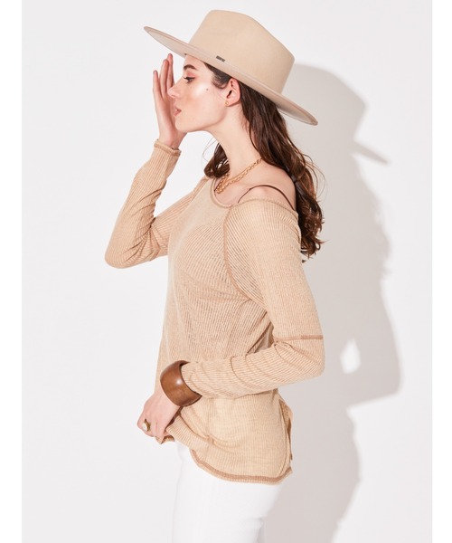 ALEXIA STAM（アリシアスタン）の「Sheer Rib Long Sleeve Top/シアーリブロングスリーブトップ（Tシャツ/カットソー・レディース・ホワイト/ベージュ/ライム・FREE）」の12枚目の写真