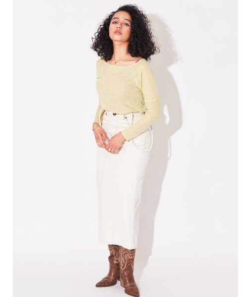 ALEXIA STAM（アリシアスタン）の「Sheer Rib Long Sleeve Top/シアーリブロングスリーブトップ（Tシャツ/カットソー・レディース・ホワイト/ベージュ/ライム・FREE）」の18枚目の写真