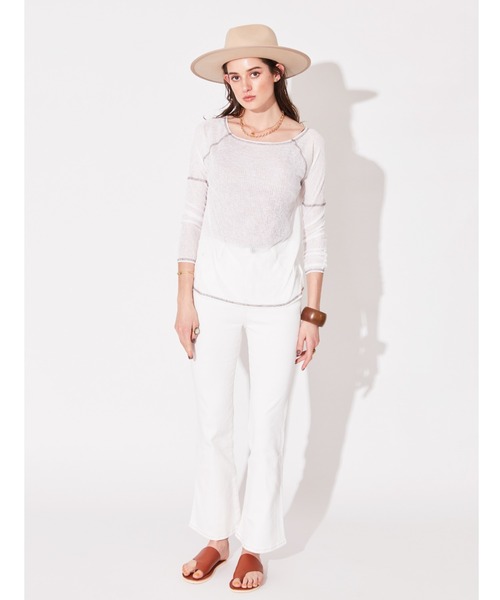 ALEXIA STAM（アリシアスタン）の「Sheer Rib Long Sleeve Top/シアーリブロングスリーブトップ（Tシャツ/カットソー・レディース・ホワイト/ベージュ/ライム・FREE）」の5枚目の写真