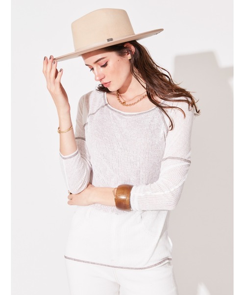 ALEXIA STAM（アリシアスタン）の「Sheer Rib Long Sleeve Top/シアーリブロングスリーブトップ（Tシャツ/カットソー・レディース・ホワイト/ベージュ/ライム・FREE）」の6枚目の写真