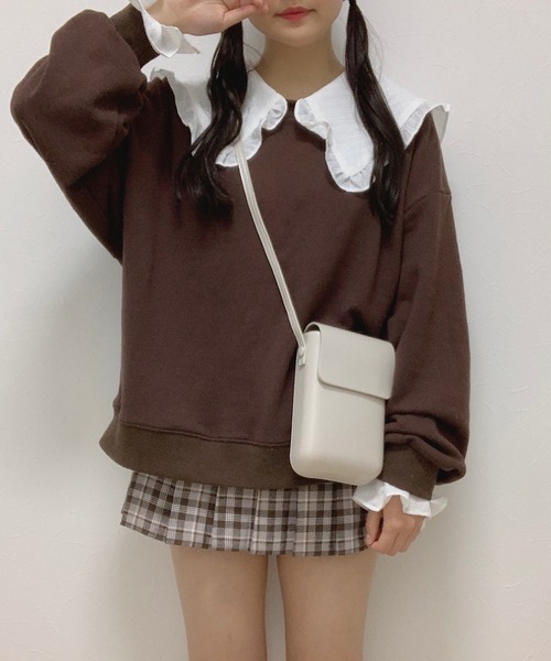 Cham.（チャム）の「ビッグカラーフリルブラウス（シャツ/ブラウス・レディース・ブラウン/ホワイト・F）」の10枚目の写真