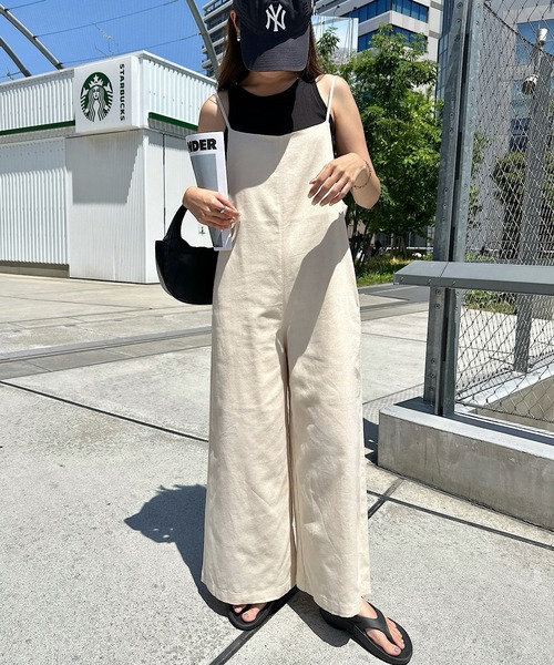 セール】リネン混ワイドキャミサロペット（サロペット/オーバーオール