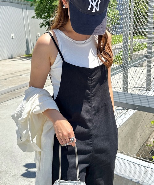 セール】リネン混ワイドキャミサロペット（サロペット/オーバーオール