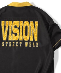 【VISION STREET WEAR/ヴィジョンストリートウェア】ビッグロゴ襟配色ボーリングシャツ/オープンカラーシャツ/開襟シャツ/バックデザイン/ビッグシルエット