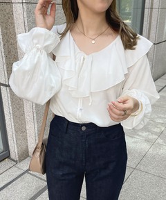 セール】パフスリーブオフショルダー リボン付きブラウス（シャツ