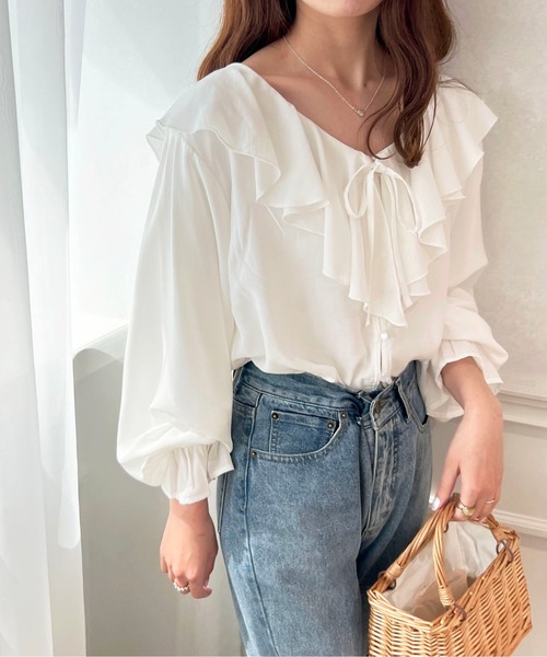 apres jour（アプレジュール）の「ラッフルブラウス【ZOZOTOWN限定アイテム】（シャツ/ブラウス・レディース・オフホワイト/ネイビー/ピンク/ミント/ホワイト系その他/ブラック/ベージュ・X-LARGE/フリー）」の10枚目の写真