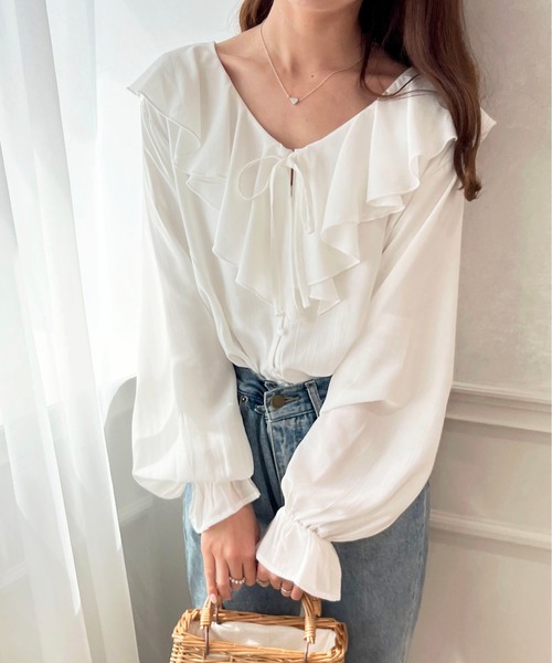 apres jour（アプレジュール）の「ラッフルブラウス【ZOZOTOWN限定アイテム】（シャツ/ブラウス・レディース・オフホワイト/ネイビー/ピンク/ミント/ホワイト系その他/ブラック/ベージュ・X-LARGE/フリー）」の8枚目の写真