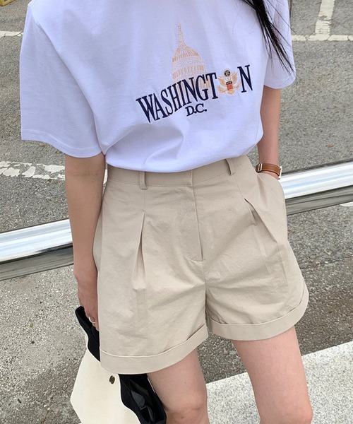 MUYMONA(ムイモナ)の「タック入り コットンショートパンツ mmw22s037【MUYMONA】【2022SS】(その他パンツ・レディース・ベージュ/スミクロ・M/S)」の14枚目の写真
