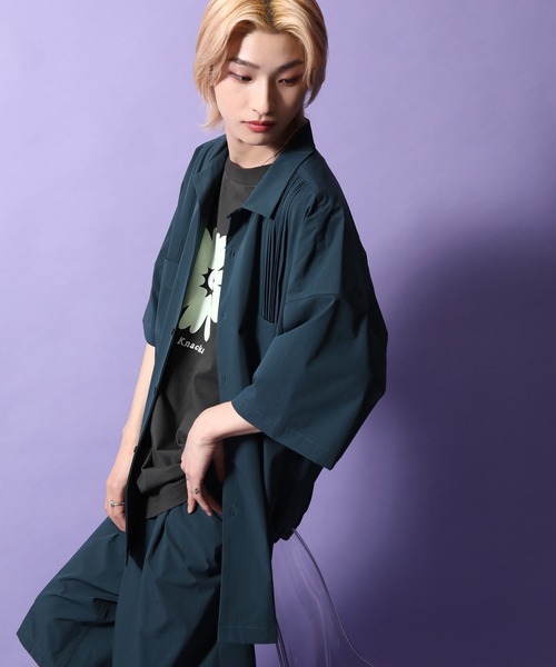 re_k by JUNRED（レクバイジュンレッド）の「re_k by JUNRED / ルーズシルエットナイロンキューバシャツ（シャツ/ブラウス・メンズ・ミント/ダークグリーン・S/L/M）」の8枚目の写真