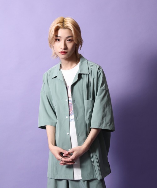 re_k by JUNRED（レクバイジュンレッド）の「re_k by JUNRED / ルーズシルエットナイロンキューバシャツ（シャツ/ブラウス・メンズ・ミント/ダークグリーン・S/L/M）」の12枚目の写真