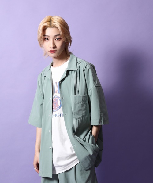 re_k by JUNRED（レクバイジュンレッド）の「re_k by JUNRED / ルーズシルエットナイロンキューバシャツ（シャツ/ブラウス・メンズ・ミント/ダークグリーン・S/L/M）」の4枚目の写真