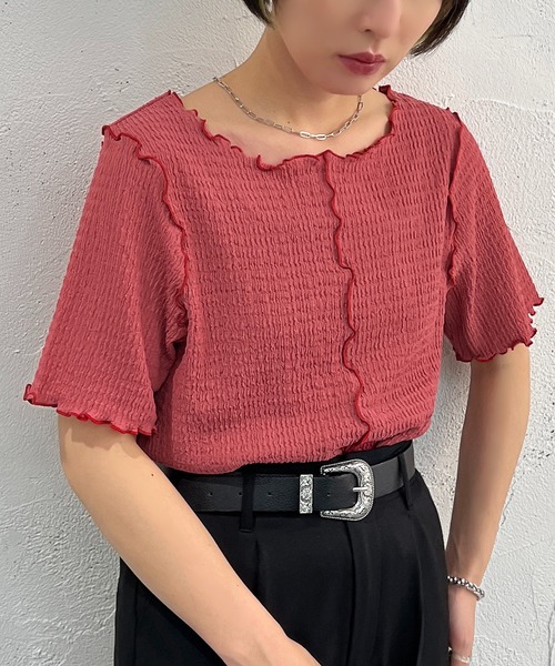apres jour mignon(アプレジュールミニョン)の「2WAYメロートップス【ZOZOTOWN限定アイテム】(Tシャツ/カットソー・レディース・ブラック/ピンク/ブルー/アイボリー・X-LARGE/フリー)」の4枚目の写真
