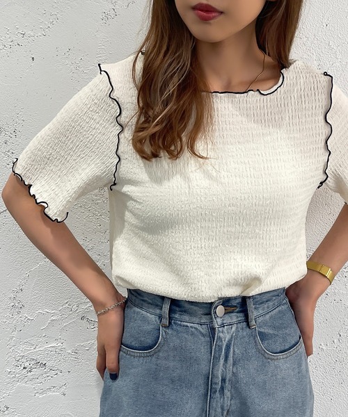 apres jour mignon(アプレジュールミニョン)の「2WAYメロートップス【ZOZOTOWN限定アイテム】(Tシャツ/カットソー・レディース・ブラック/ピンク/ブルー/アイボリー・X-LARGE/フリー)」の5枚目の写真