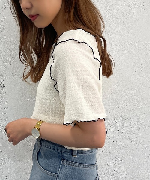 apres jour mignon(アプレジュールミニョン)の「2WAYメロートップス【ZOZOTOWN限定アイテム】(Tシャツ/カットソー・レディース・ブラック/ピンク/ブルー/アイボリー・X-LARGE/フリー)」の7枚目の写真