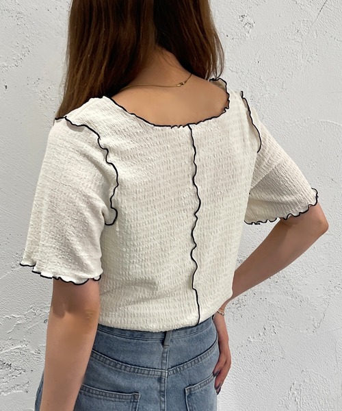 apres jour mignon(アプレジュールミニョン)の「2WAYメロートップス【ZOZOTOWN限定アイテム】(Tシャツ/カットソー・レディース・ブラック/ピンク/ブルー/アイボリー・X-LARGE/フリー)」の8枚目の写真