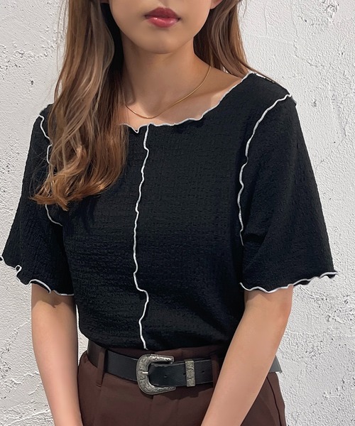 apres jour mignon(アプレジュールミニョン)の「2WAYメロートップス【ZOZOTOWN限定アイテム】(Tシャツ/カットソー・レディース・ブラック/ピンク/ブルー/アイボリー・X-LARGE/フリー)」の12枚目の写真