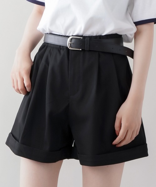 SPINNS(スピンズ)の「センタープレスタック ロールアップショートパンツ(スラックス・レディース・ブラック・ONESIZE)」の8枚目の写真
