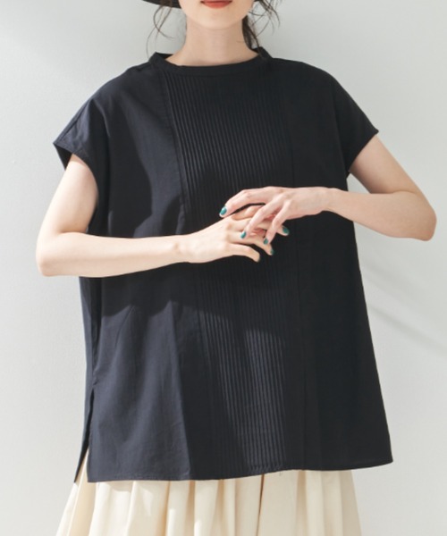 ブラウス シャツ フレンチスリーブピンタックブラウス レディース ピンタックブラウス フレンチ袖 レディース(M グレージュ): 東京