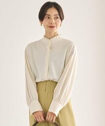 green label relaxing | ［ size SHORT あり ］ スタンド フリルギャザー ブラウス -マシンウォッシャブル・ストレッチ-(シャツ/ブラウス)