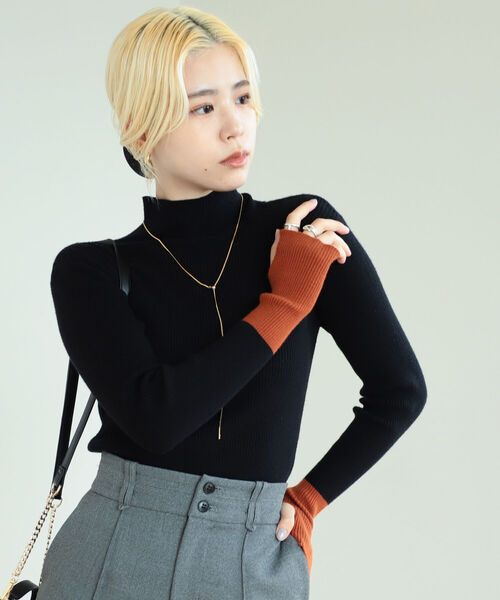 BeAMS DOT(ビームスドット)の「BeAMS DOT / 3way 配色 リブニットプルオーバー(ニット/セーター・レディース・ブラック/オフホワイト/ブルー・FREE)」の2枚目の写真