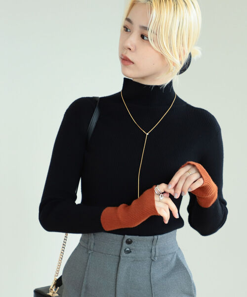 BeAMS DOT(ビームスドット)の「BeAMS DOT / 3way 配色 リブニットプルオーバー(ニット/セーター・レディース・ブラック/オフホワイト/ブルー・FREE)」の9枚目の写真