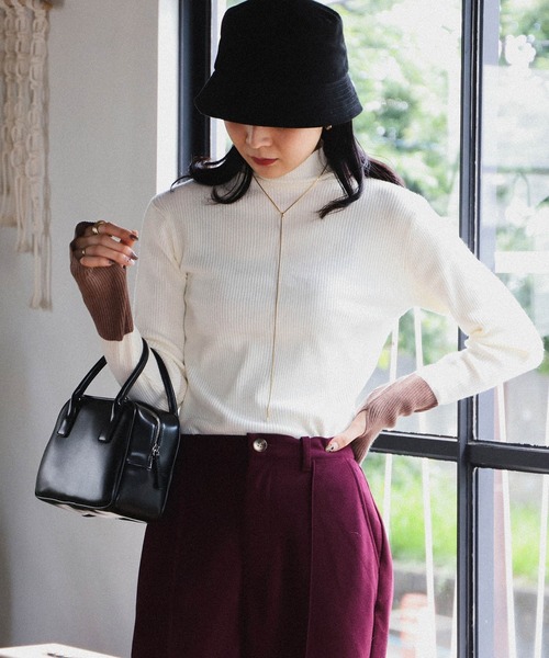 BeAMS DOT(ビームスドット)の「BeAMS DOT / 3way 配色 リブニットプルオーバー(ニット/セーター・レディース・ブラック/オフホワイト/ブルー・FREE)」の1枚目の写真