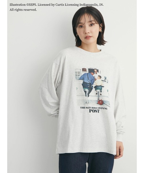 Green　Parks（グリーンパークス）の「TSEP カフェプリントロンT＊（Tシャツ/カットソー・レディース・グレー系その他・FREE）」の2枚目の写真