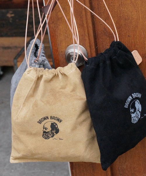 BrownBrown（ブラウンブラウン）の「【BrownBrown】ブラウンブラウン/Mr,Brow巾着バック（ピッグスエード)（ショルダーバッグ・レディース・ベージュ/ブラック/グレー・FREE）」の5枚目の写真