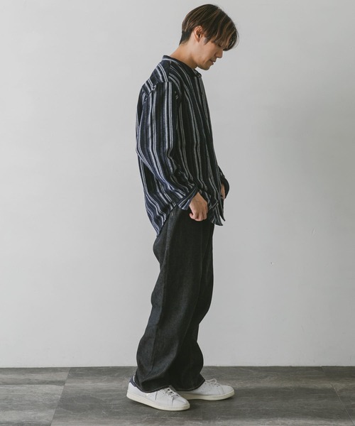 URBAN RESEARCH DOORS(アーバンリサーチドアーズ)の「モールストライプバンドカラーシャツ(シャツ/ブラウス・メンズ・ブラック/ネイビー/オレンジ・MEDIUM/LARGE)」の10枚目の写真