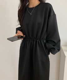 バックスリットウエストギャザースウェットワンピース