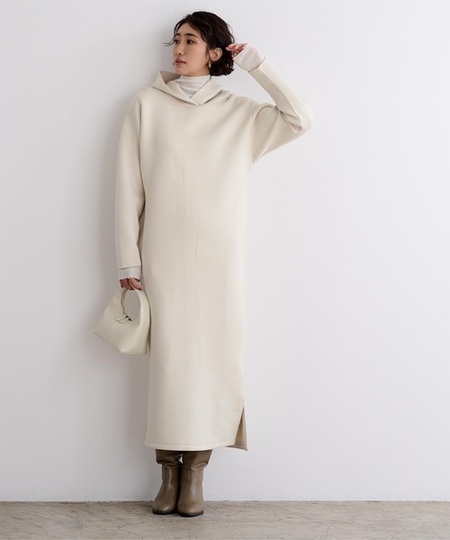 UR'S（ユアーズ）の「ボンディングフーディーワンピース（ワンピース・レディース・ネイビー/ブラック/グレー系その他/アイボリー/ブラウン系その他・S/M/L）」の19枚目の写真