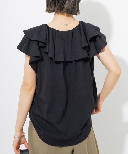 LAVEANGE(ラビアンジェ)の「フリルカットブラウス(Tシャツ/カットソー・レディース・カーキ/ブラック/オフホワイト・M/LL/3L/4L/5L)」の16枚目の写真