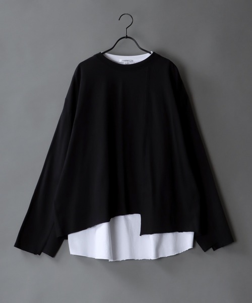SITRY(シトリー)の「layered Loose silhouette crew neck T-shirt/レイヤード ルーズシルエット クルーネック Tシャツ(Tシャツ/カットソー・メンズ・ホワイト/ブラック/ブラック系その他・M/L)」の3枚目の写真