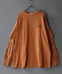 butterfly print pigment fake layered T-shirt / 蝶 プリント ピグメント フェイクレイヤード 長袖Tシャツ
