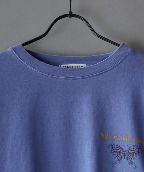 SITRY(シトリー)の「butterfly print pigment fake layered T-shirt / 蝶 プリント ピグメント フェイクレイヤード 長袖Tシャツ(Tシャツ/カットソー・メンズ・ブラック/パープル/キャメル・M/L)」の4枚目の写真