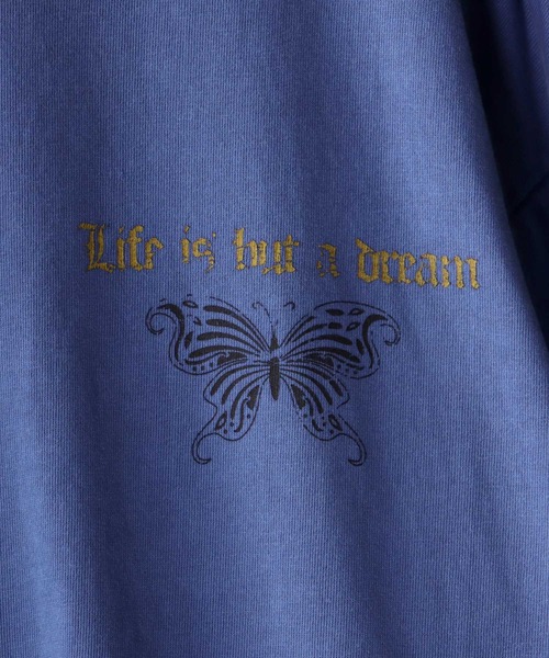 SITRY(シトリー)の「butterfly print pigment fake layered T-shirt / 蝶 プリント ピグメント フェイクレイヤード 長袖Tシャツ(Tシャツ/カットソー・メンズ・ブラック/パープル/キャメル・M/L)」の6枚目の写真