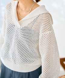 IENA | スキッパーカラーメッシュニット(ニット/セーター)