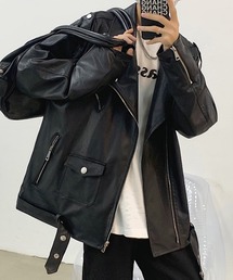 BENDER TOKYO | 【BENDER TOKYO】オーバーサイズ フェイクレザー ダブル ライダースジャケット(ライダースジャケット)