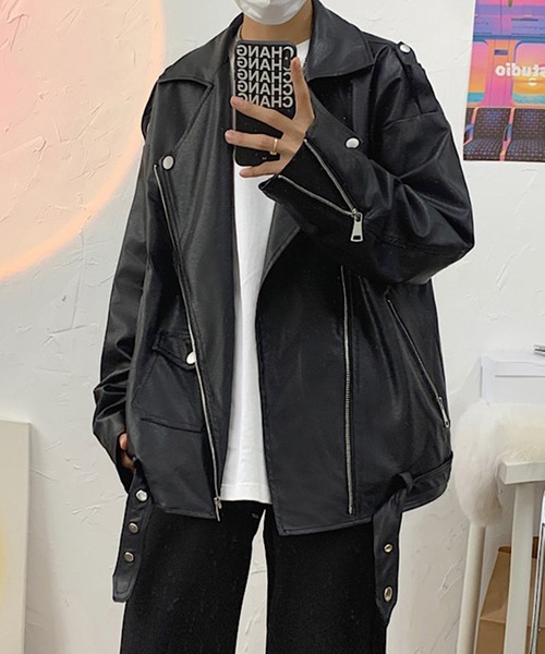 BENDER TOKYO（ベンダートウキョウ）の「【BENDER TOKYO】オーバーサイズ フェイクレザー ダブル ライダースジャケット（ライダースジャケット・メンズ・ブラック・M/L）」の5枚目の写真