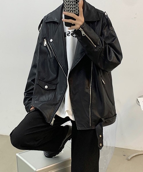 BENDER TOKYO（ベンダートウキョウ）の「【BENDER TOKYO】オーバーサイズ フェイクレザー ダブル ライダースジャケット（ライダースジャケット・メンズ・ブラック・M/L）」の6枚目の写真