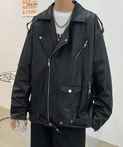 BENDER TOKYO（ベンダートウキョウ）の「【BENDER TOKYO】オーバーサイズ フェイクレザー ダブル ライダースジャケット（ライダースジャケット・メンズ・ブラック・M/L）」の10枚目の写真