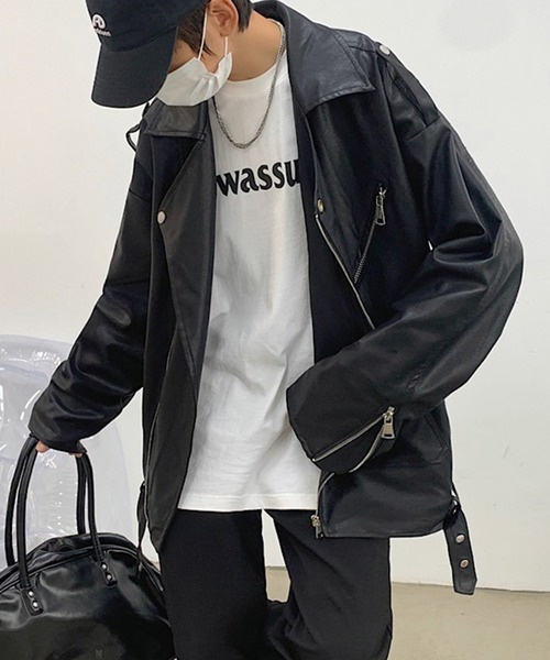 BENDER TOKYO（ベンダートウキョウ）の「【BENDER TOKYO】オーバーサイズ フェイクレザー ダブル ライダースジャケット（ライダースジャケット・メンズ・ブラック・M/L）」の2枚目の写真