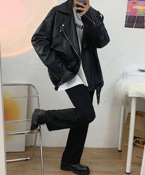 BENDER TOKYO（ベンダートウキョウ）の「【BENDER TOKYO】オーバーサイズ フェイクレザー ダブル ライダースジャケット（ライダースジャケット・メンズ・ブラック・M/L）」の9枚目の写真