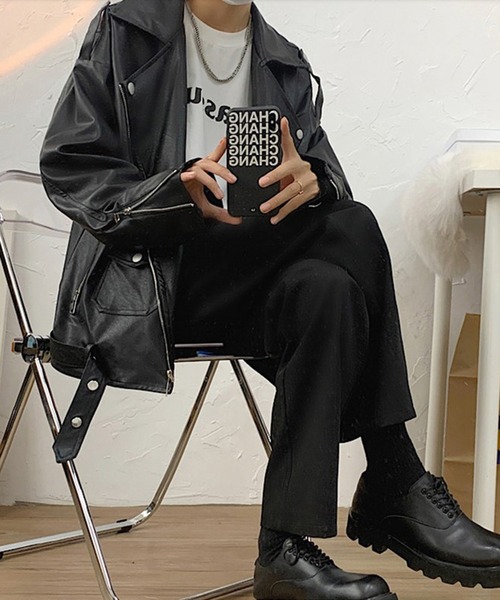 BENDER TOKYO（ベンダートウキョウ）の「【BENDER TOKYO】オーバーサイズ フェイクレザー ダブル ライダースジャケット（ライダースジャケット・メンズ・ブラック・M/L）」の8枚目の写真