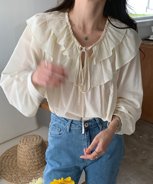 DAY CLOSET(デイ クローゼット)の「レディース 長袖パフスリーブダブルフリルカラーブラウス(シャツ/ブラウス・レディース・パープル/アイボリー/ホワイト・ONE SIZE)」の12枚目の写真