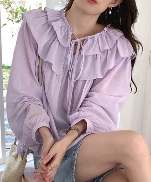 DAY CLOSET(デイ クローゼット)の「レディース 長袖パフスリーブダブルフリルカラーブラウス(シャツ/ブラウス・レディース・パープル/アイボリー/ホワイト・ONE SIZE)」の17枚目の写真