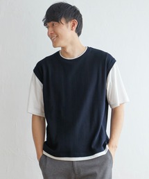 5分袖フェイクベストTシャツ