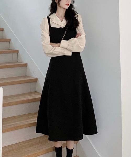 gossip!ロサンゼルス(ゴシップロサンゼルス)の「ティアードフレア/2ピース風配色 ワンピース(ワンピース・レディース・ブラック・FREE)」の9枚目の写真